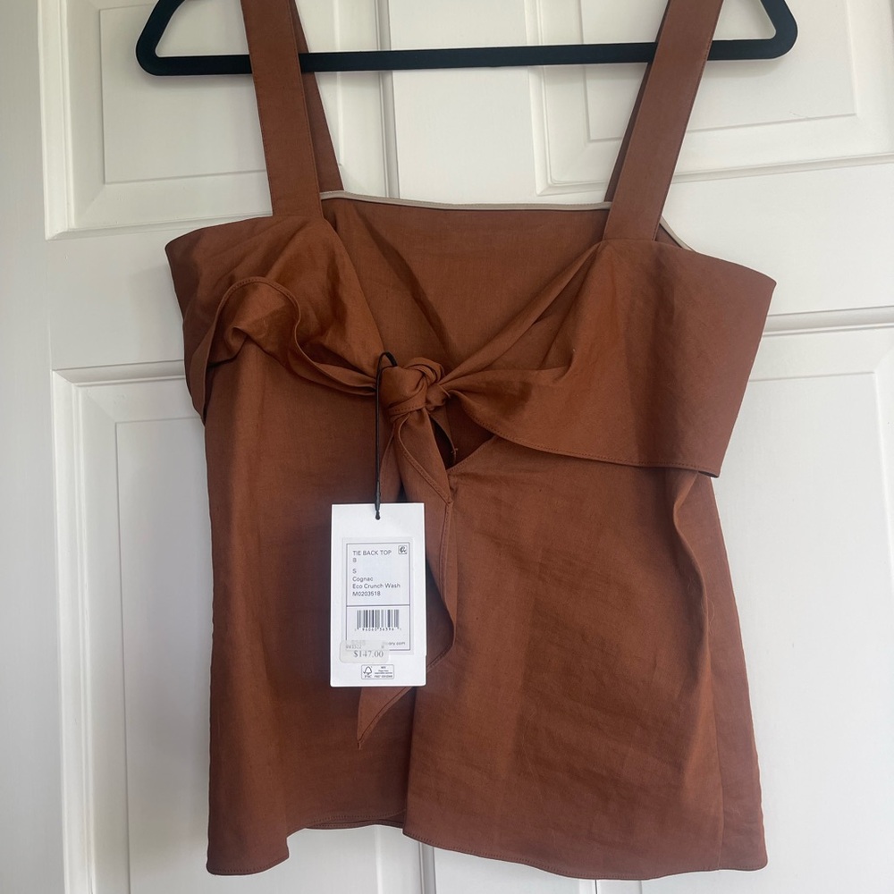 Theory linen tie back top in cognac NWT